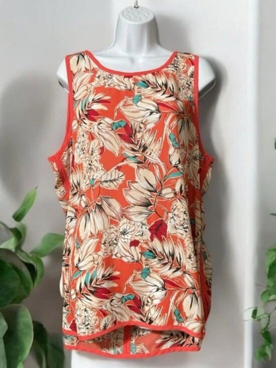 Liz Claiborne Tops - Women Liz Claiborne Pink Floral Design Polyester Sleeveless Pullover Blouse XL